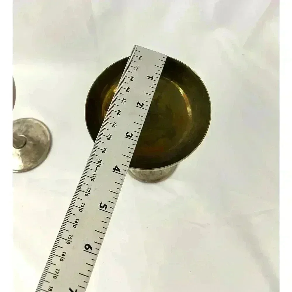 VTG Pair Leonard Silver‎ Toned Brass Tarnished Goblets Chalice